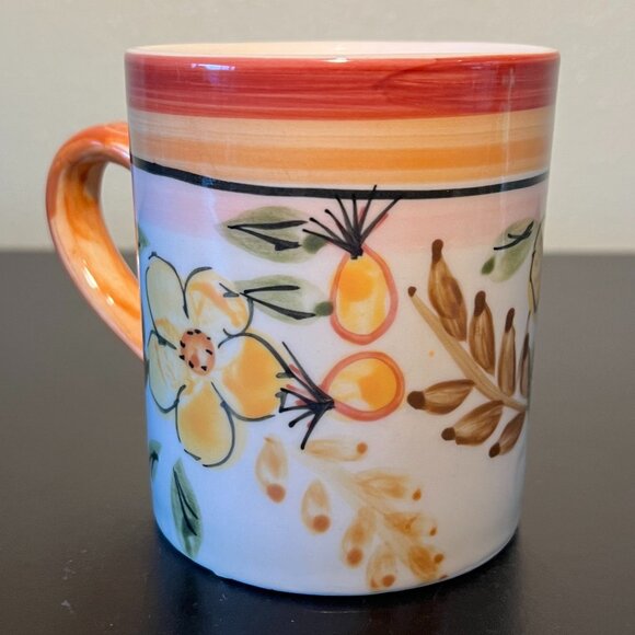 Vintage ROYAL NORFOLK Hand Painted Flowers and  Fresh Fruit Stoneware Mug - Picture 2 of 7